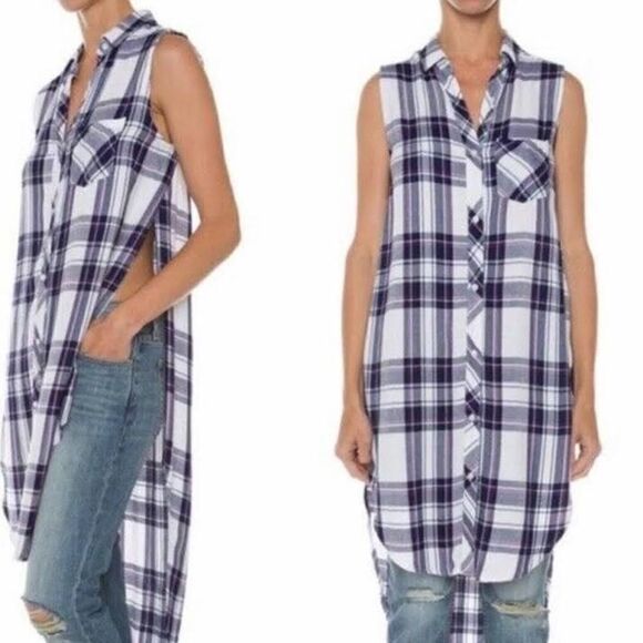 Rails Jordyn Plaid Split-Side Tank Top Tunic - Picture 1 of 7
